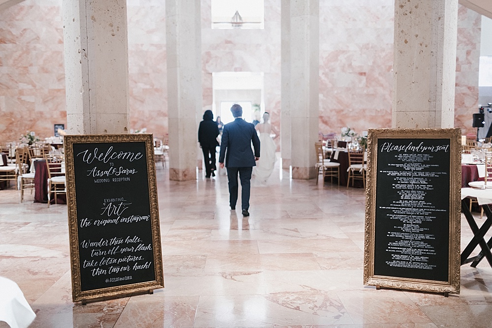 Elegant and modern real wedding at the Virginia Museum of Fine Art with specialty and vintage rentals and custom calligraphy provided by Paisley & Jade