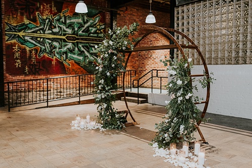 Swanky and industrial wedding inspiration shoot in Baltimore with specialty and vintage rentals by Paisley and Jade 