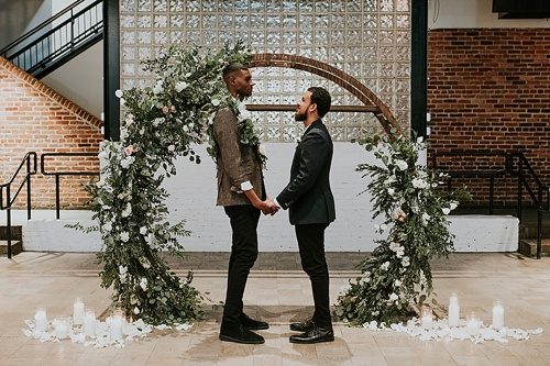Swanky and industrial wedding inspiration shoot in Baltimore with specialty and vintage rentals by Paisley and Jade