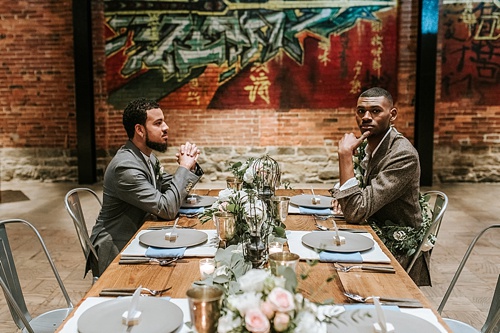 Swanky and industrial wedding inspiration shoot in Baltimore with specialty and vintage rentals by Paisley and Jade 