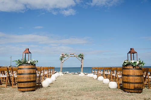 Wonderful waterfront Fall wedding on the Eastern Shore of Virginia with specialty and vintage rentals provided by Paisley and Jade 