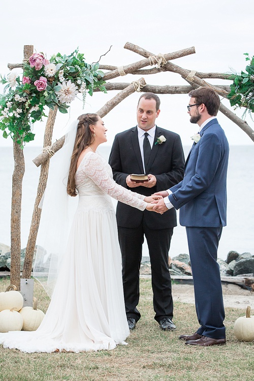 Wonderful waterfront Fall wedding on the Eastern Shore of Virginia with specialty and vintage rentals provided by Paisley and Jade 