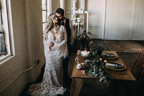 Earthy and Industrial styled shoot with boho-chic vibes. Specialty rentals and space provided by Paisley and Jade 