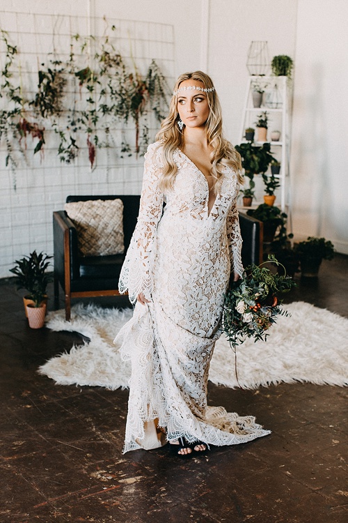 Earthy and Industrial styled shoot with boho-chic vibes. Specialty rentals and space provided by Paisley and Jade 