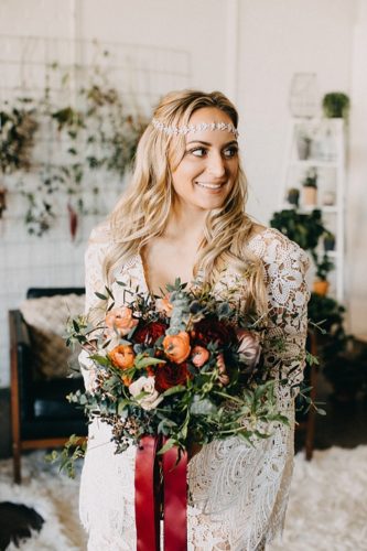 Earthy and Industrial styled shoot with boho-chic vibes. Specialty rentals and space provided by Paisley and Jade