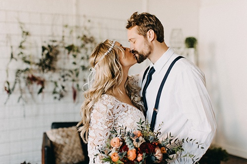 Earthy and Industrial styled shoot with boho-chic vibes. Specialty rentals and space provided by Paisley and Jade 