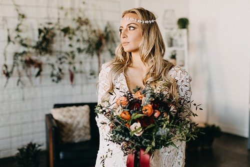 Earthy and Industrial styled shoot with boho-chic vibes. Specialty rentals and space provided by Paisley and Jade