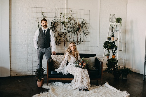 Earthy and Industrial styled shoot with boho-chic vibes. Specialty rentals and space provided by Paisley and Jade 