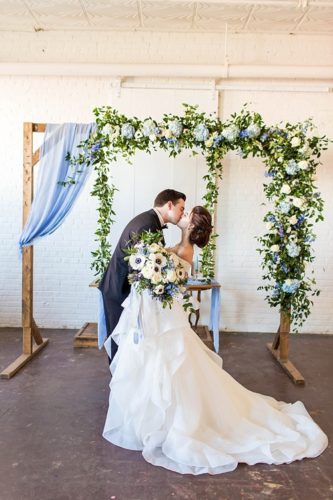 Romantic blue and white wedding inspiration at at styled shoot at the Hope Taylor Photography Workshop with rentals and space provided by Paisley and Jade