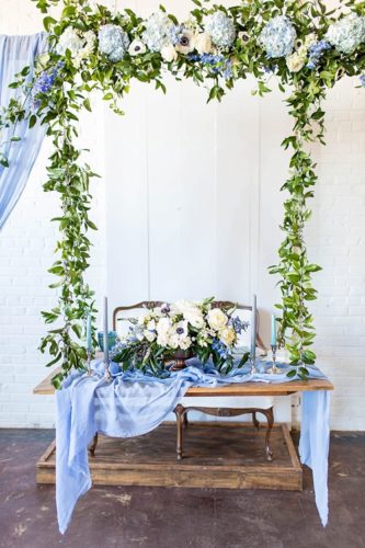 Romantic blue and white wedding inspiration at at styled shoot at the Hope Taylor Photography Workshop with rentals and space provided by Paisley and Jade