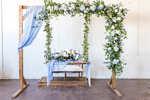 Romantic blue and white wedding inspiration at at styled shoot at the Hope Taylor Photography Workshop with rentals and space provided by Paisley and Jade