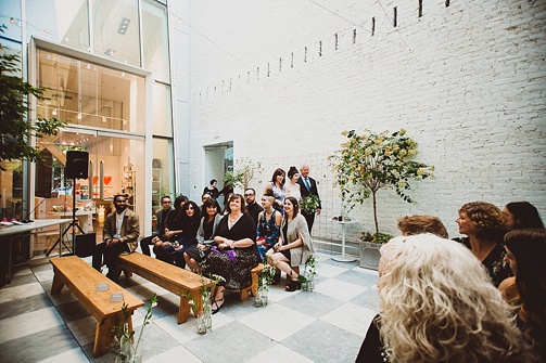 Chic and charming courtyard wedding at Quirk Hotel in Richmond, Virginia with specialty and vintage rentals by Paisley & Jade 