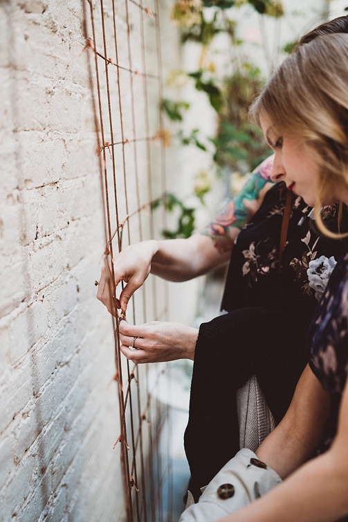 Chic and charming courtyard wedding at Quirk Hotel in Richmond, Virginia with specialty and vintage rentals by Paisley & Jade 