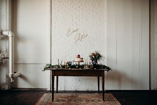 Moody and modern wedding inspiration styled shoot at Highpoint & Moore with space and specialty rentals by Paisley & Jade 