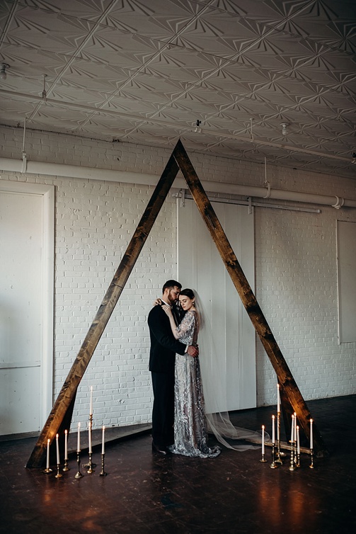 Moody and modern wedding inspiration styled shoot at Highpoint & Moore with space and specialty rentals by Paisley & Jade 