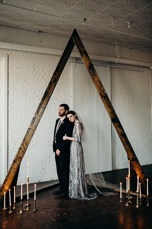 Moody and modern wedding inspiration styled shoot at Highpoint & Moore with space and specialty rentals by Paisley & Jade 