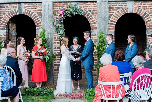 Enchanting colorful and intimate wedding at the Poe Museum in Richmond with specialty and vintage rentals by Paisley & Jade 