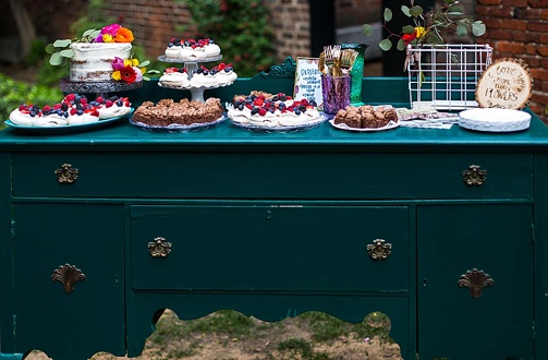 Enchanting colorful and intimate wedding at the Poe Museum in Richmond with specialty and vintage rentals by Paisley & Jade 
