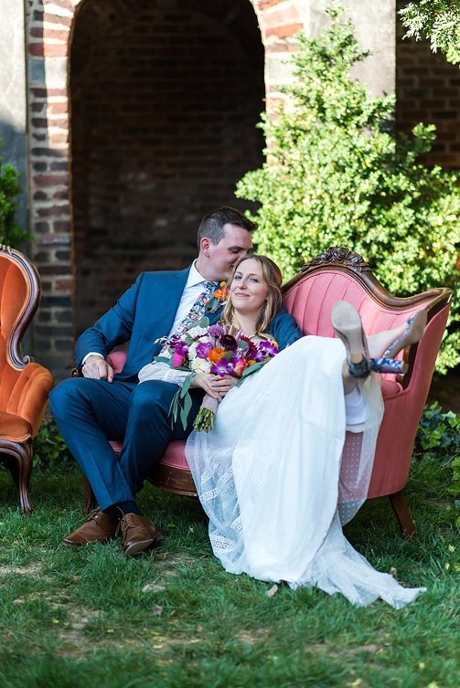 Enchanting colorful and intimate wedding at the Poe Museum in Richmond with specialty and vintage rentals by Paisley & Jade 