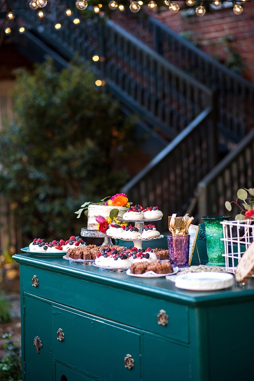 Enchanting colorful and intimate wedding at the Poe Museum in Richmond with specialty and vintage rentals by Paisley & Jade 