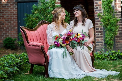 Enchanting colorful and intimate wedding at the Poe Museum in Richmond with specialty and vintage rentals by Paisley & Jade 