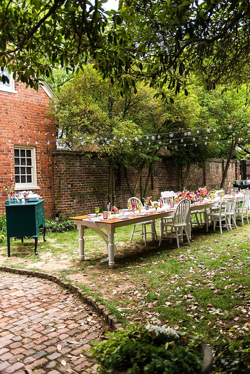 Enchanting colorful and intimate wedding at the Poe Museum in Richmond with specialty and vintage rentals by Paisley & Jade 