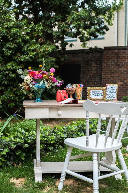 Enchanting colorful and intimate wedding at the Poe Museum in Richmond with specialty and vintage rentals by Paisley & Jade 