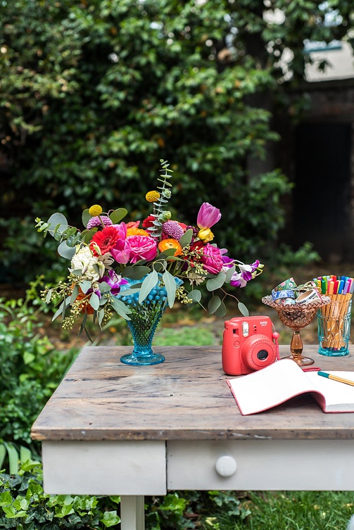 Enchanting colorful and intimate wedding at the Poe Museum in Richmond with specialty and vintage rentals by Paisley & Jade 