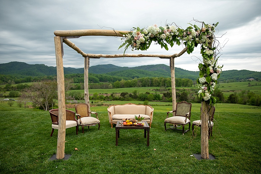 Stunning outdoor ceremony for an Indian wedding at Pippin Hill with specialty and vintage rentals by Paisley & Jade