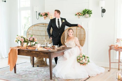 Gorgeous styled shoot with copper and peach hues by Katelyn James with vintage and specialty rentals by Paisley & Jade 