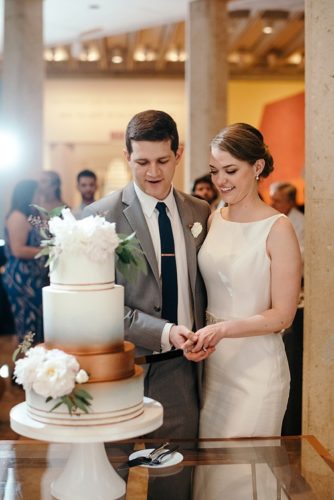 Modern and copper musuem wedding in Richmond with specialty and vintage rentals by Paisley & Jade