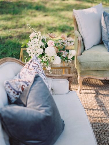 Pretty pastel reception inspiration at White Plains Farm with specialty and vintage rentals by Paisley and Jade 