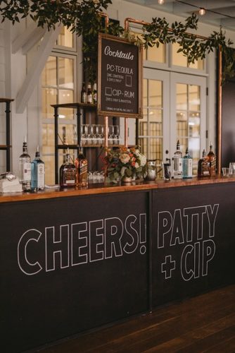 Paisley and Jade's Homestead Chalkboard bar with custom hand lettering shines in several styled and types of events and weddings 