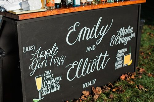 Paisley and Jade's Homestead Chalkboard bar with custom hand lettering shines in several styled and types of events and weddings 