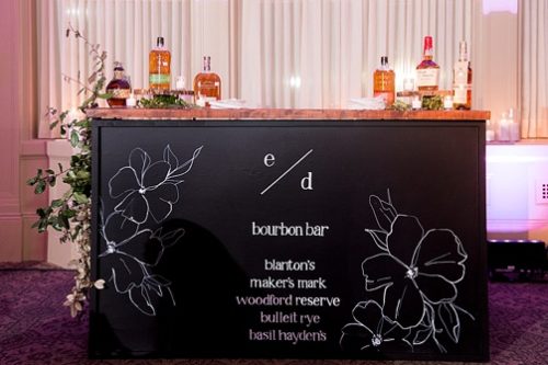 Paisley and Jade's Homestead Chalkboard bar with custom hand lettering shines in several styled and types of events and weddings 