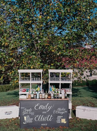 Paisley and Jade's Homestead Chalkboard bar with custom hand lettering shines in several styled and types of events and weddings 