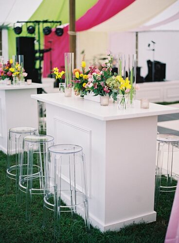 paisley and jade specialty event wedding rentals featuring colorful bar set ups