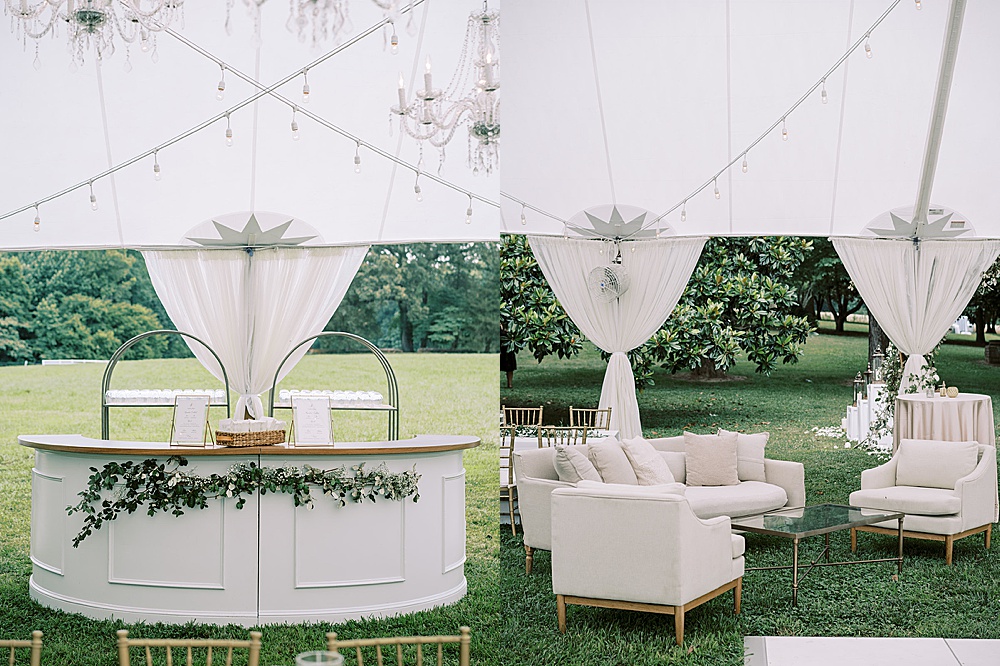 paisley and jade specialty rentals at classic neutral tented wedding with glint events