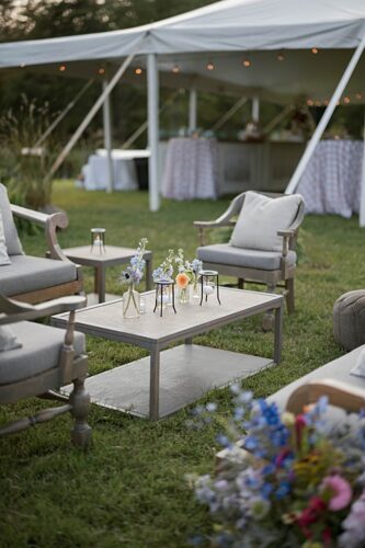 paisley and jade specialty rentals at this outdoor Rassawek Vineyard wedding 