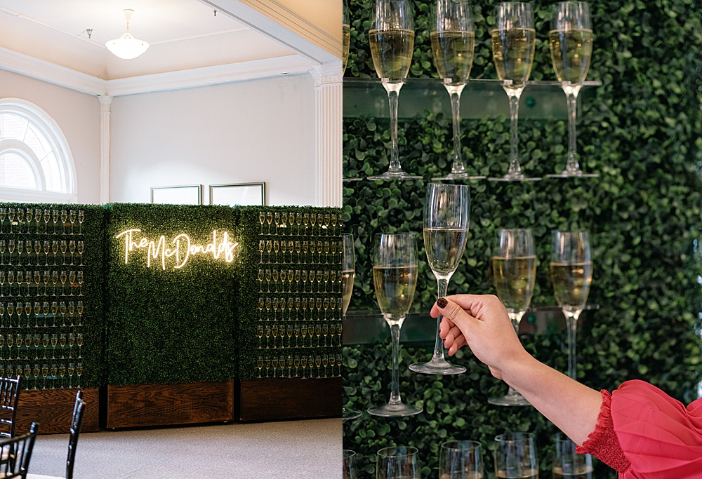 paisley and jade specialty wedding rentals and champagne wall at omni homestead