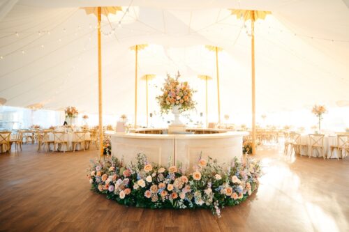 lightwood round estate bar for reception dinner under tent for outdoor wedding