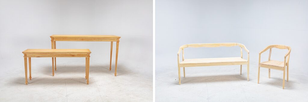 lovell bench and chair and console tables