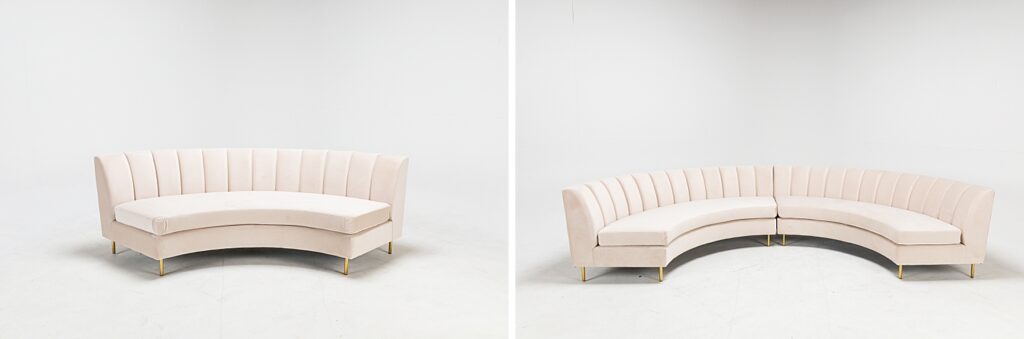 new inventory Taupe Velvet Half Round Banquette