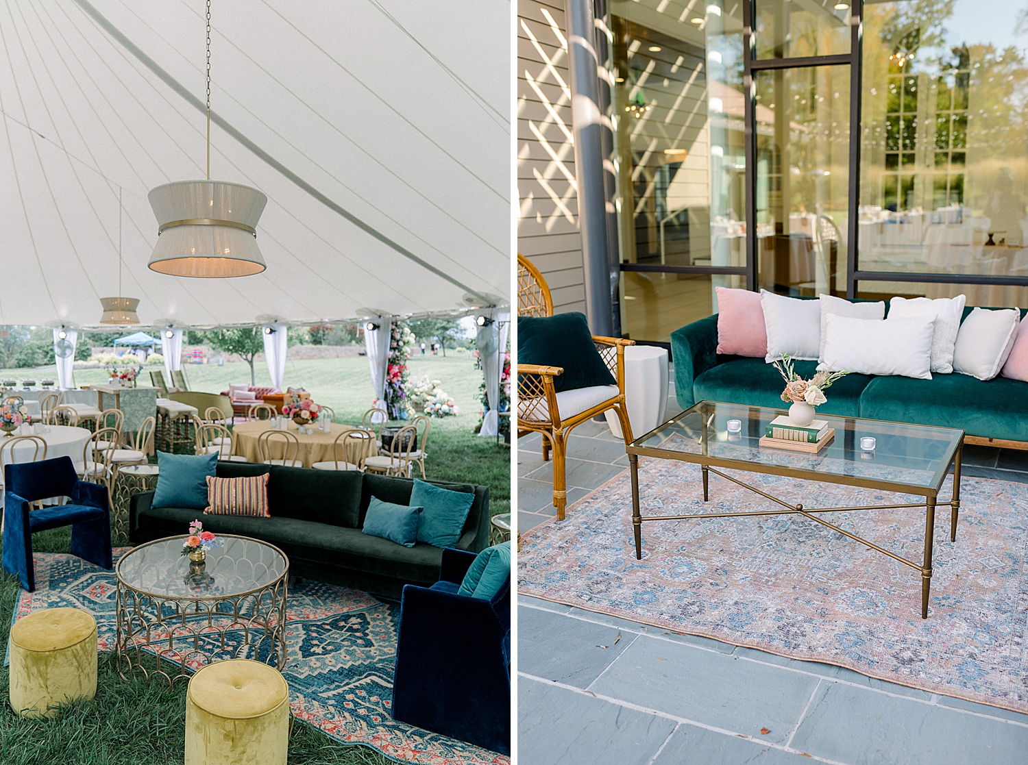 pillows and poufs event lounge area
