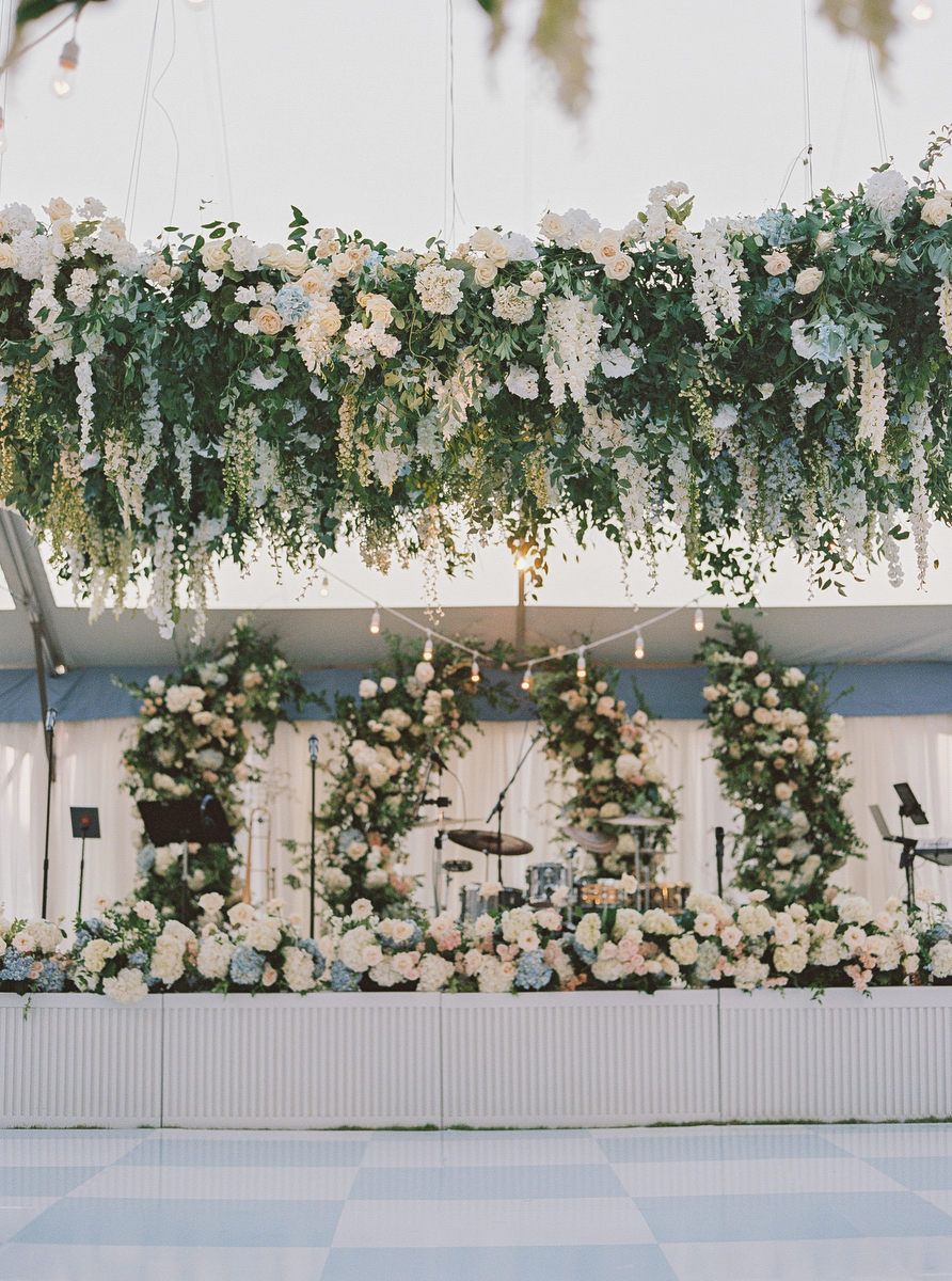 white slatted stage facade
