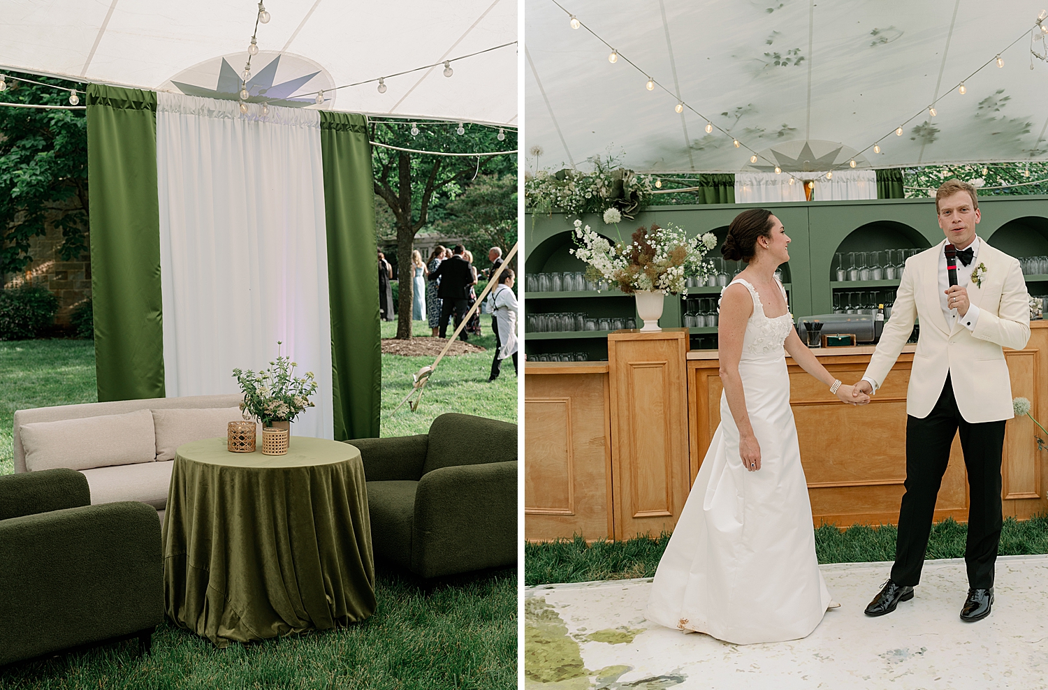 bride and groom and lounge area