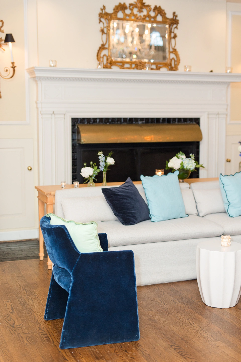 elevated lounge moment styled with colorful throw pillows