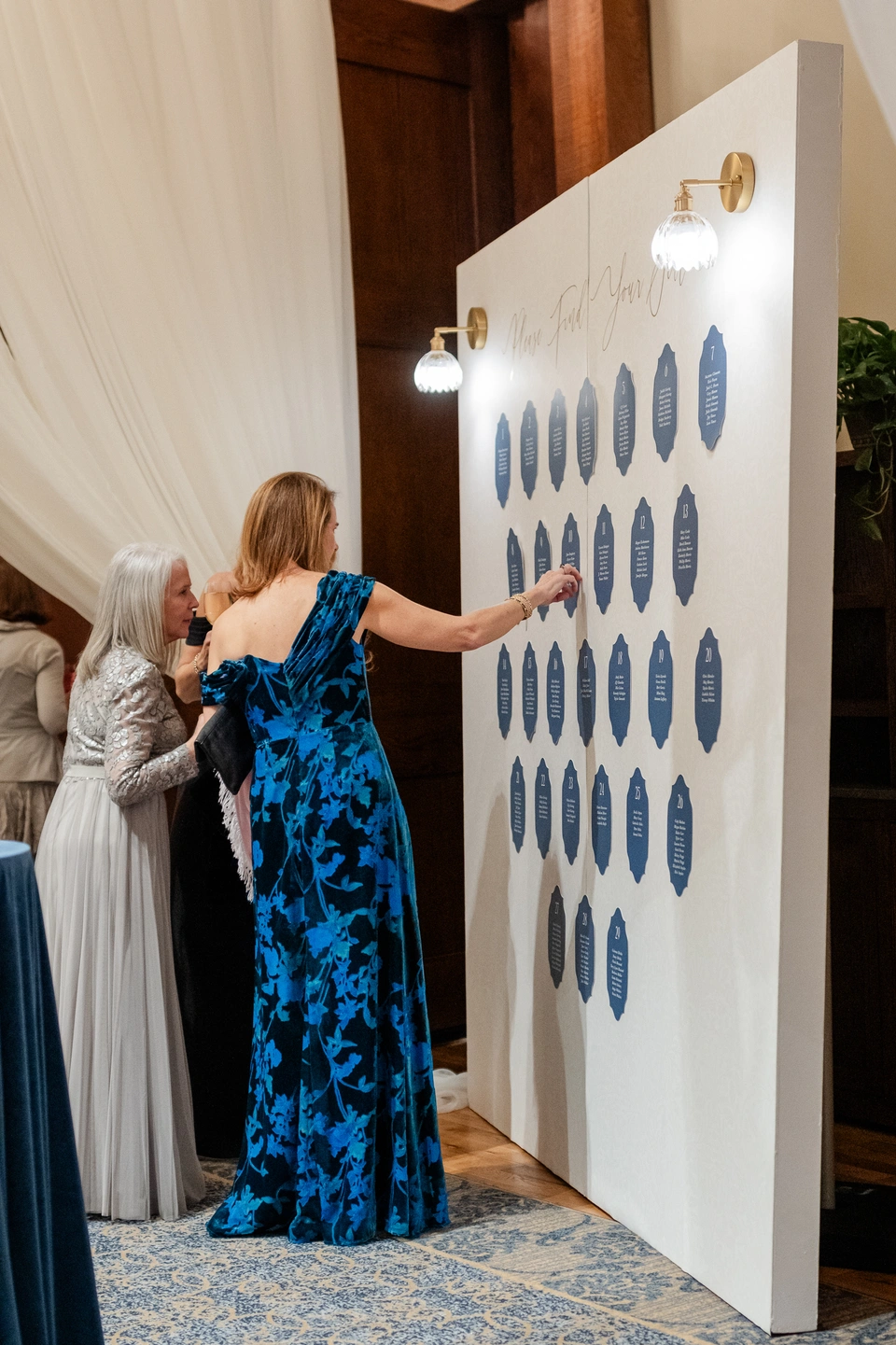 guests finding their seating assignment at escort card display